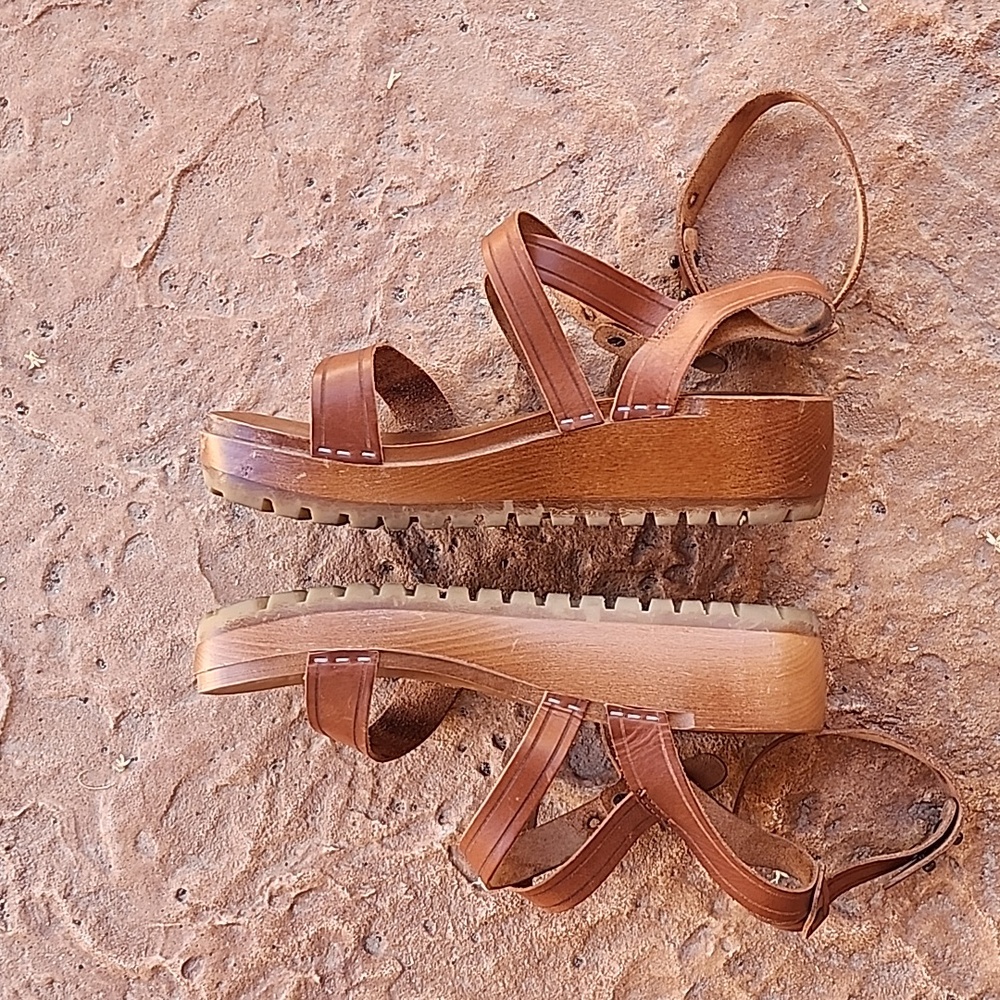 SWEDISH HASBEENS Jesus Ankle Sandals 41 11 Clogs Cognac Leather Strappy RARE - Picture 9 of 15